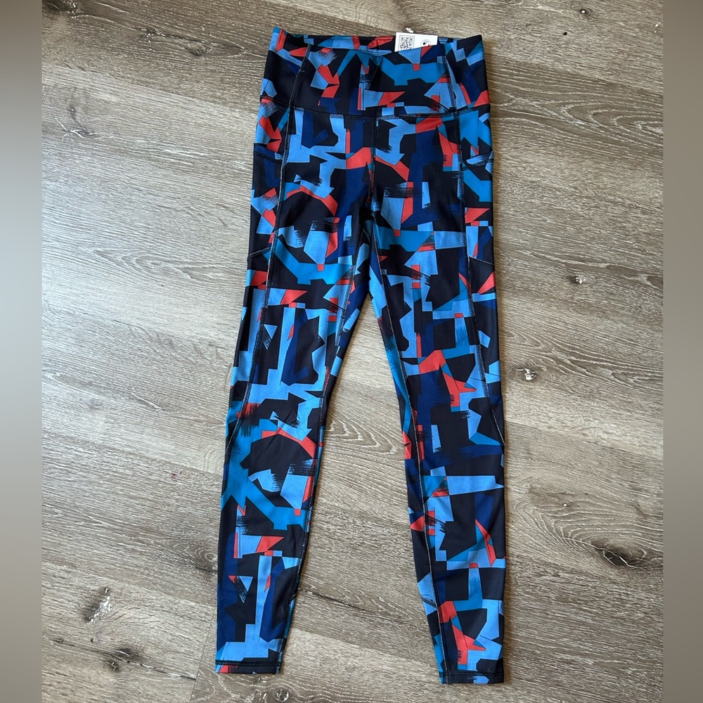 NWT XS High Rise Extra Warm Leggings Members Mark Abstract Design Blue Black Red